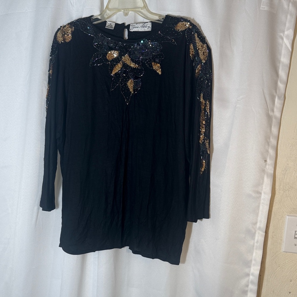 Jane Ashley Black Top with Gold Embellishments